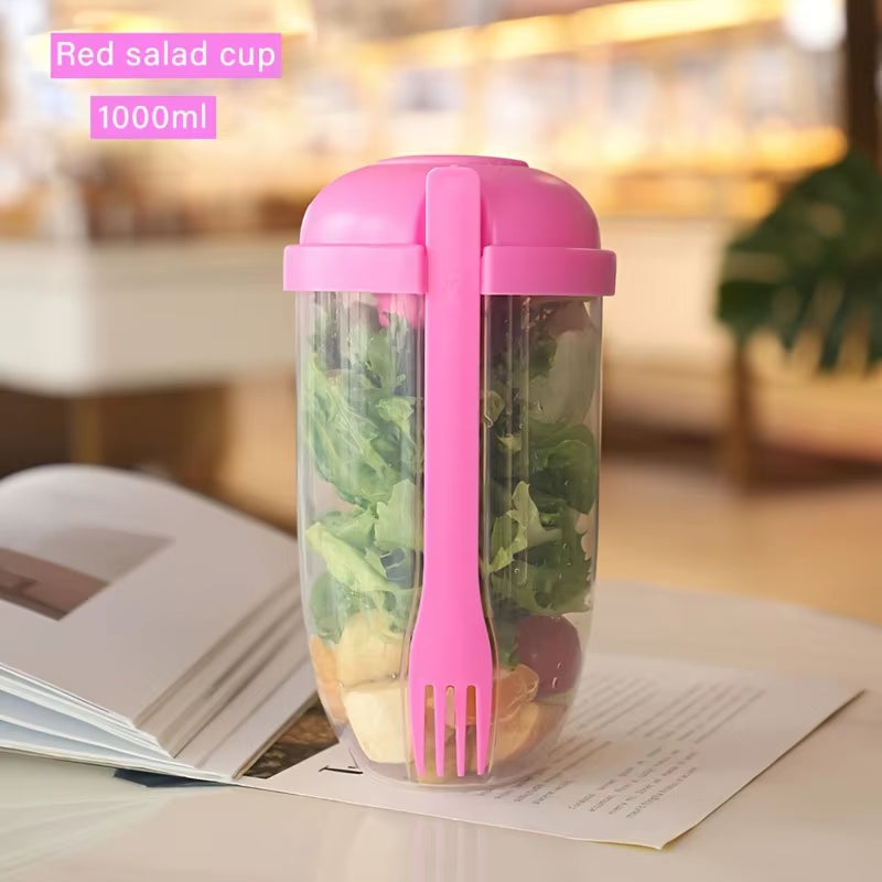 Portable Salad Cup, Breakfast Salad Cup, Sealed Leak Proof Cup with Fork and Sauce Box, Bento Box, Yogurt Storage Bowl, Lunch